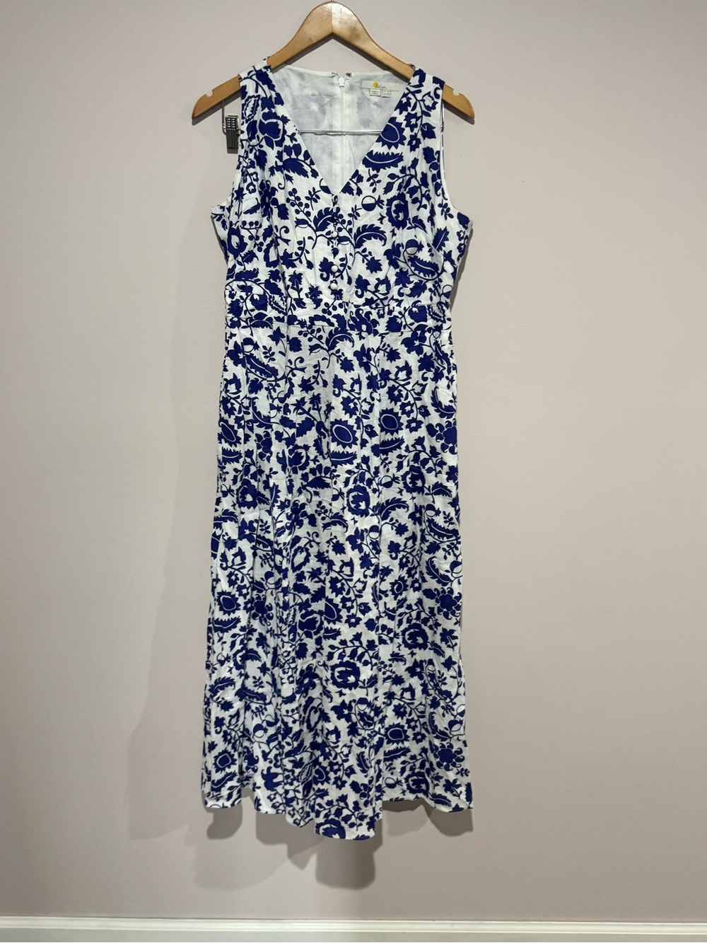 Boden Blue White Floral Sleeveless Midi Dress Women's Size 10R Regular
